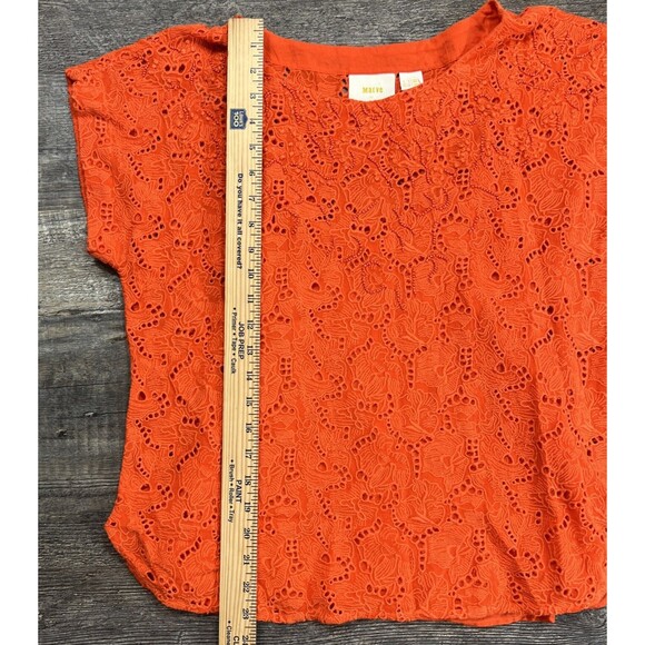 Maeve Anthropologie Karine Orange Floral Embroidered Beaded Lace Top Blouse Sz 4 - Picture 12 of 13